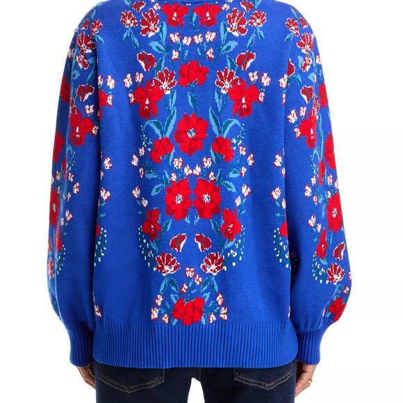Farm Rio butterflower knit sweater in Blue/Red, Size M, New with Tag - Picture 11 of 11